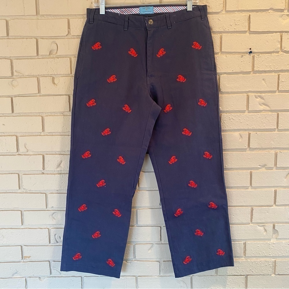 Castaway Nantucket Island Men’s Size 32X27 Pants Blue Chinos Lobster Embroidery
